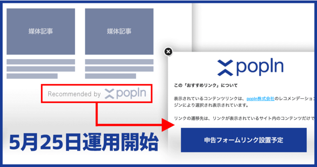 popIn Discoveryクレジットから遷移する「申告フォーム」イメージ
