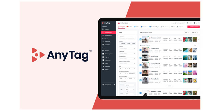 AnyMind GroupがAnyTagの類似インフルエンサー・PR投稿実績検索機能のローンチとタレント事務所向け機能提供開始を同時に発表