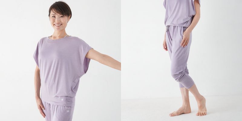 (左) B-life French Sleeve Shirt (右) B-life Relax Gathered Pants