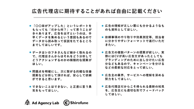 Shirofune、広告代理店向けメディア「Ad Agency Lab」で広告主20社に広告代理店に関するアンケートレポート