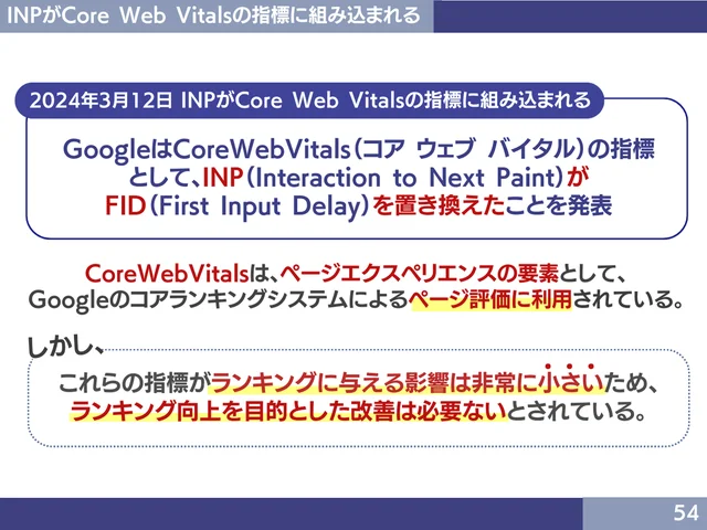 INPがCore Web Vitalsの指標に組み込まれる