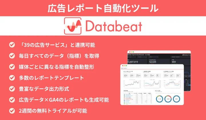 39の広告媒体と連携可能な広告レポート自動化ツール「Databeat」