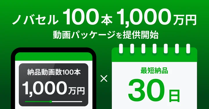 ノバセル、「100本1,000万円動画パッケージ」を提供開始