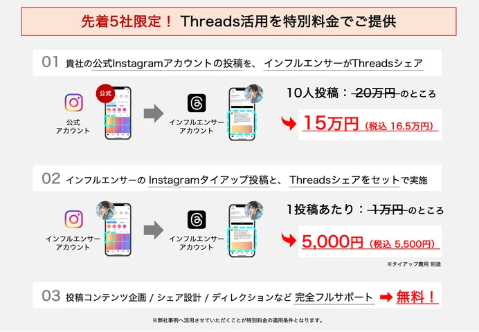 着５社限定！スレッズ活用の効果を特別価格で試せるキャンペーン！