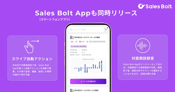 Sales Bolt App（スマートフォンアプリ）も同時リリース