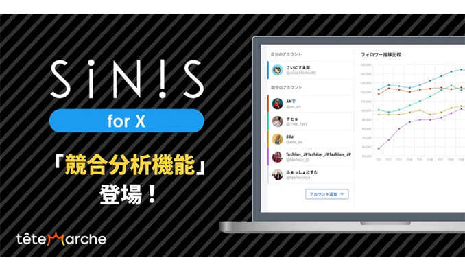 テテマーチ株式会社、X（旧Twitter）分析ツール「SINIS for X」競合分析機能 提供開始