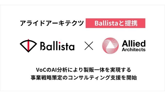 アライドアーキテクツ、Ballistaと提携し、VoCのAI分析により製販一体を実現する事業戦略策定のコンサルティング支援を開始