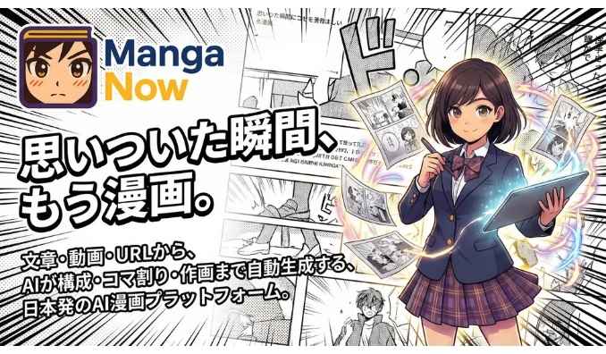 イーリサ、【日本発】文章・動画・URLを“一瞬で漫画化”。AI漫画プラットフォーム「MangaNow」正式リリース