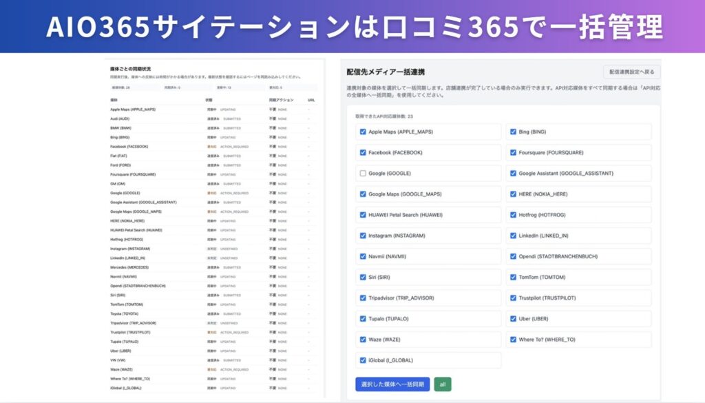 AIO365サイテーションは口コミ365で一括管理