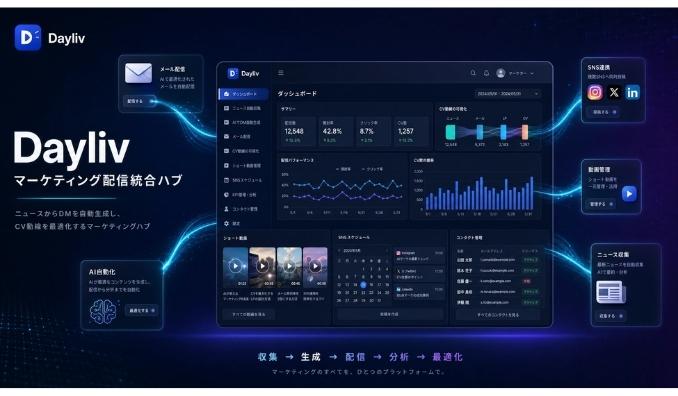 JOYNICS、メール・SNS・動画を一括 AI 化ーー「ひとり広報」の AI 代行「Dayliv（デイリブ）」登場。プレスリリース執筆から SNS自動投稿、ショート動画生成までを 一管理画面で。JOYNICSが公開
