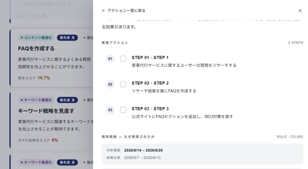 アクション提案:分析結果から、次の一手を自動で提示