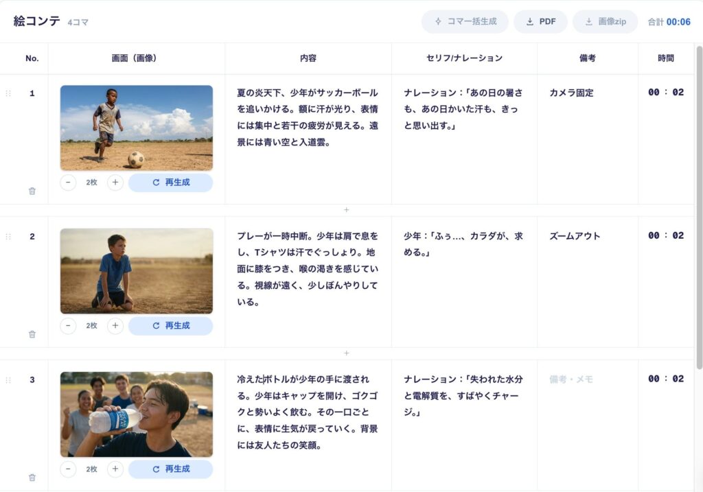 清涼飲料水テレビCM用絵コンテ(リアルフォト)