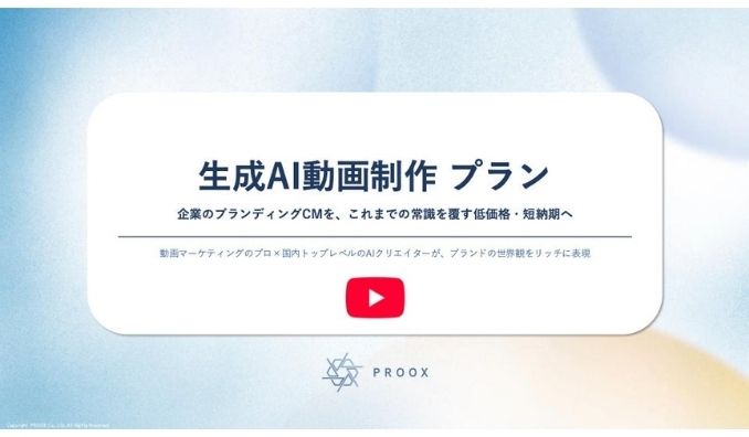 プルークス、動画制作のコストを約1/6に圧縮！JCOMグループのプルークス、商用利用に特化した「生成AI動画制作プラン」を提供開始