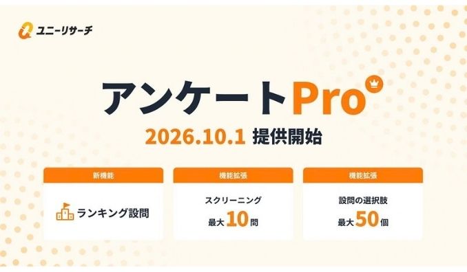 ユニーリサーチ、より高度な定量調査に対応する「アンケートPro」を10月1日より提供開始